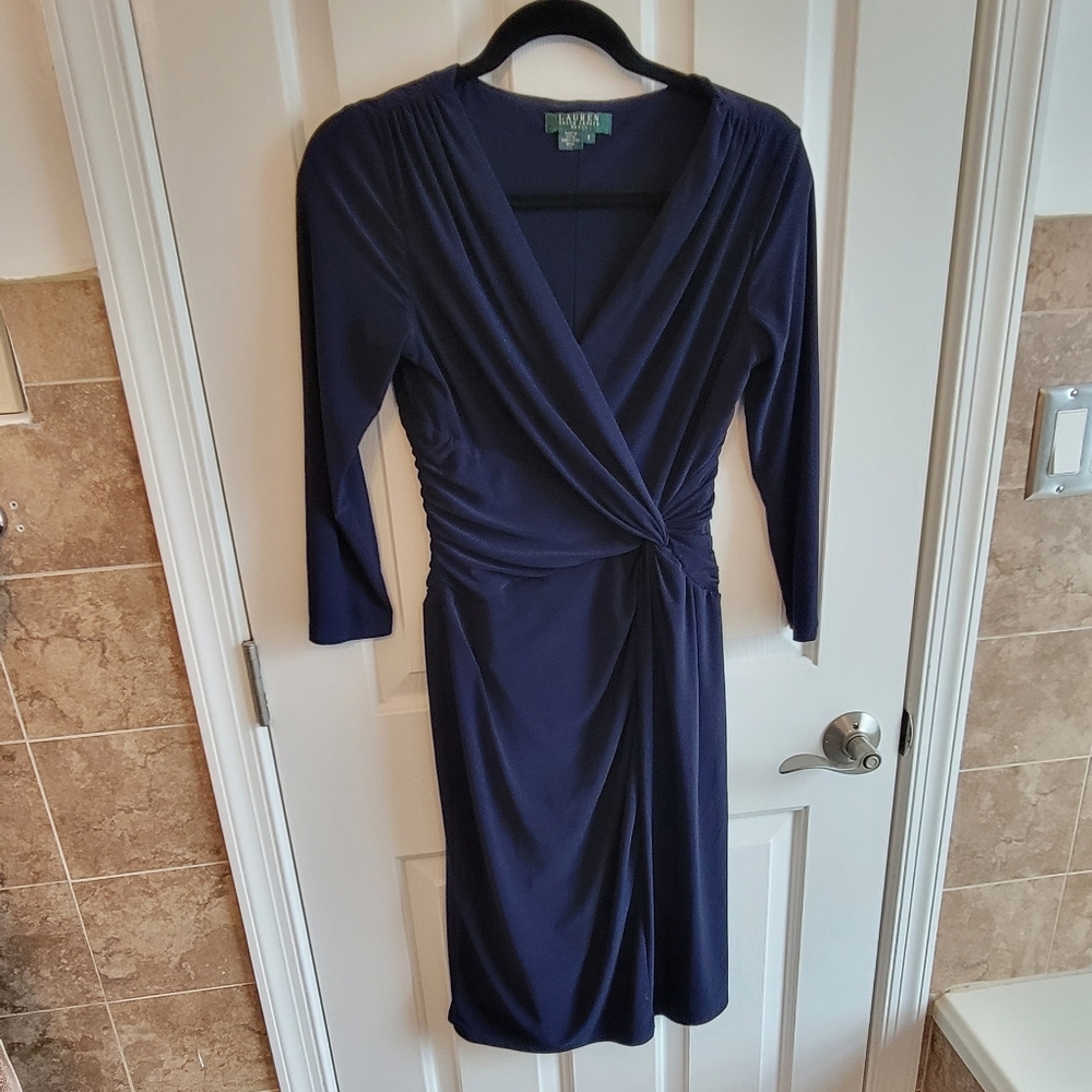 Ralph Lauren Navy Blue 3/4 Sleeve Cocktail Dress, Size 6